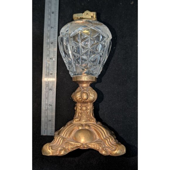 Vintage Brass Cut Glass Table Lighter with Ornate brass Base - Picture 12 of 12